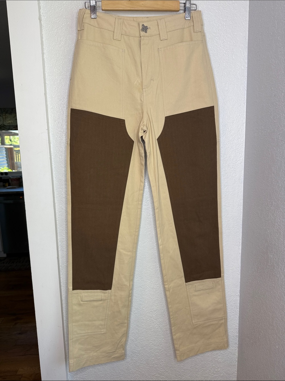 Liquid Lagoon Tan Canvas Carpenter Utility Pants Brown Panel Streetwear Y2K